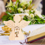 Wooden Christening Decoration - Decorative Gift Set For Christening Celebrations With A Natural Wooden Stand And Festive Decorations