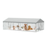 20x10 FT Large Outdoor Dog Kennel with Canopy, Heavy Duty Galvanized Steel Frame, Waterproof Cover, Built-in Elevated Feeding Bowls, Escape-Proof Lockable Pet Playpen for Large Dogs & Multiple Animal