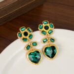 Antique Pave Diamond Earrings Women Geometric Drop Studs Vintage Light Luxury Jewelry