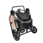 Pet Stroller for Dogs and Cats, 2-in-1 Detachable Foldable 4 Wheels Pet Stroller, Quick One-Hand Fold, Storage Basket, Detachable Carry Basket with Sun Canopy(Black+Gold)