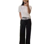 Chic Lace-waist Polka-dot Casual Straight-leg Pants That Add A Touch Of Sweetness And Youthful Charm