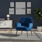 Velvet Accent Chair, Modern Upholstered Living Room Chairs, Luxury Single Sofa Armchair with Metal Legs, Comfy Barrel Chairs for Living Room, Waiting Room, Bedroom, Office and Cafe, Blue