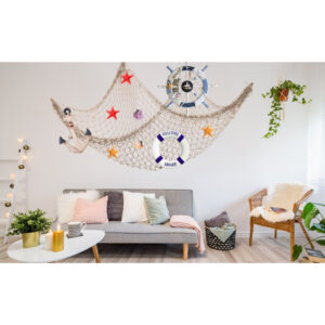 1 Stück Deko-Fischernetz, 1.5×2 Meter In Beige Mit 4 Haken Zum Selbstkleben