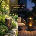 Outdoor Barrel Water Fountain With Lights Rustic Wood Look Resin Handmade Waterfall Garden Decor For Patio Yard Porch
