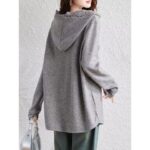 Loose-fitting Figure-flattering Solid-color Lace-hooded Sweatshirt