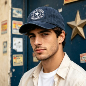 El Mejor Abuelo Washed Navy Baseball Cap, Embroidered Star Vintage Hat
