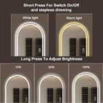 65" x 21" Arch LED Bathroom Mirror - Dimmable Wall Mount Vanity Mirror with Anti-Fog, Shatterproof Glass, Tri-Color Lighting for Makeup Studio & Home Gym