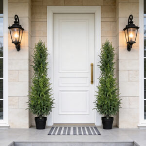 5′ Artificial Real Touch Pine Tree in Black Plastic Pot, 2pc/set