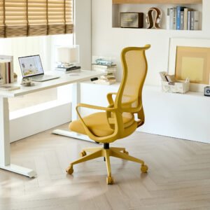 Ergonomic Colorful Office Chair 350LBS Home Office Mesh Breathable High Back, With Adjustable Lumbar Support Computer Chair, Integrated Molded Foam Seat Cushion, Fireproof (Yellow)