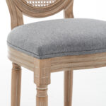 Farmhouse Solid Wood Frame Dining Chairs with Cushioned Linen Seat & Woven Rattan Backrest for Kitchen, Dining Room, Living Room, Grey, Set of 2