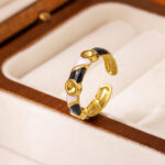 Minimalist Bamboo Joint Enamel Ring Women 18K Real Gold Plated Light Luxury Anti-Fade Jewelry
