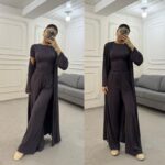Womens Crew-neck Long-sleeve Top And Wide-leg Pants Set