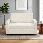 2 Seater Pull Out Sofa Bed, Multi-Functional Sleeper Loveseat With Cup Holders, Convertible Fold Out Guest Couch, Space Saving Sofa Sleeper For Apartment, Living Room, Guest Room, Studio, Dorm .