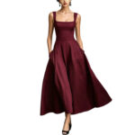 New Womens Square-neck Sleeveless Flared Dress