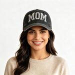 Vintage Washed Black MOM Embroidery Baseball Cap, Women Casual Hat