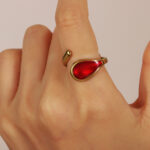 Fashionable And Trendy Cross-Border High-End Water Drop Oil-Drip Open Ring 18K Real Gold Electroplated Open Stainless Steel Ring