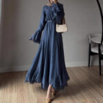 Womens Single-breasted Dress With Flared Sleeves