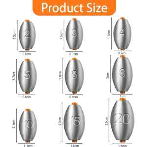 50-Piece Set Of Sea Fishing Weights With Plastic Core, Mixed 9 Sizes, Small Fishing Sinkers: 2g, 3g, 4g, 5g, 6g, 8g, 10g, 15g, 20g—Fishing Sinkers For Carp Fishing And Tackle
