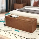 Tufted Faux Leather Storage Bench Folding Footrest Ottoman With 400lbs Weight Capacity, Large Blanket Toy Storage Organizer Chest For Bedroom