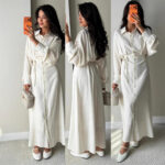 Womens Elegant Solid-color Shirt Single-breasted Lace-up Dress