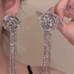 Large Fringe Stud Earrings Female S925 Silver Post Cubic Zirconia Tassel Statement Jewelry