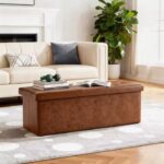 Tufted Faux Leather Storage Bench Folding Footrest Ottoman With 400lbs Weight Capacity, Large Blanket Toy Storage Organizer Chest For Bedroom
