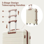 6-Piece Hardside Luggage Set with TSA Lock, 16/20/24/28 Inch Spinner Suitcase Set with Expandable Travel Duffel Bag & Waterproof Toiletry Kit, Adjustable Handle (ivory and brown)