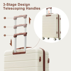 6-Piece Hardside Luggage Set with TSA Lock, 16/20/24/28 Inch Spinner Suitcase Set with Expandable Travel Duffel Bag & Waterproof Toiletry Kit, Adjustable Handle (ivory and brown)