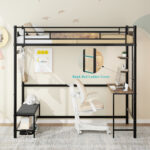Twin Metal Loft Bed Frame With Storage, Buckle-Fastened Slats, No Box Spring