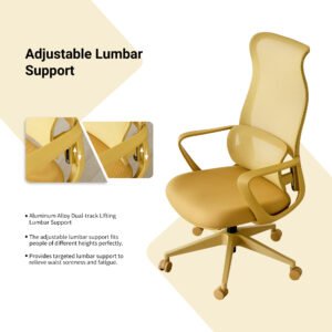 Ergonomic Colorful Office Chair 350LBS Home Office Mesh Breathable High Back, With Adjustable Lumbar Support Computer Chair, Integrated Molded Foam Seat Cushion, Fireproof (Yellow)