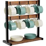 Iron-wood Combination Shelving Unit With A Double-layer Double-sided Cup Holder