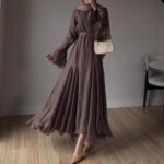 Womens Single-breasted Dress With Flared Sleeves