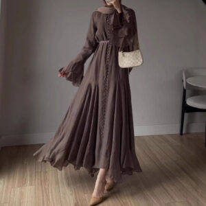 Womens Single-breasted Dress With Flared Sleeves