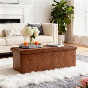 Tufted Faux Leather Storage Bench Folding Footrest Ottoman With 400lbs Weight Capacity, Large Blanket Toy Storage Organizer Chest For Bedroom