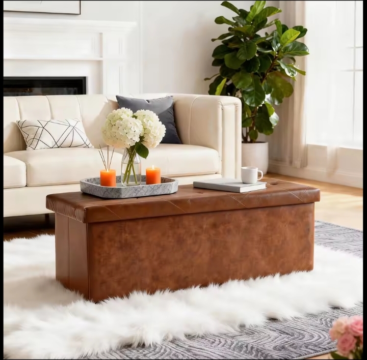 Tufted Faux Leather Storage Bench Folding Footrest Ottoman With 400lbs Weight Capacity, Large Blanket Toy Storage Organizer Chest For Bedroom
