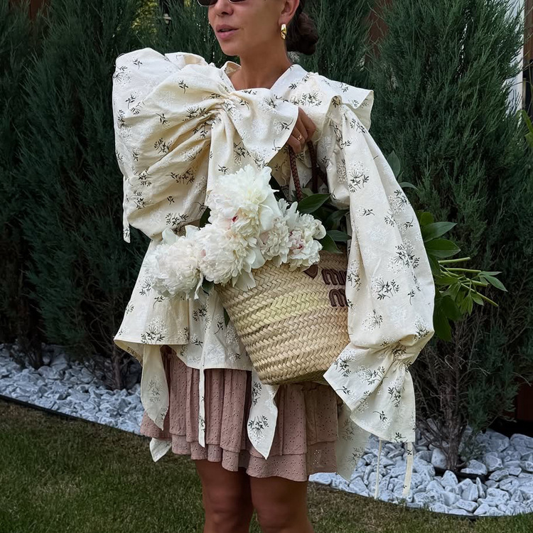 Ditsy Floral Ruffled Tie-Neck Long Sleeve Blouse