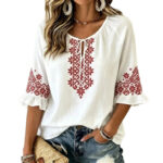 Womens Fashionable Printed V-neck Short-sleeve Top