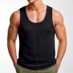 Men's Summer Solid Color Loose Sleeveless Knitted Tank Top, U-Neck Casual Knit Vest
