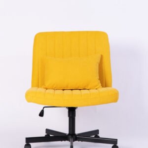 Yellow Linen Criss Cross Armless Office Chair with Wheels - Versatile for Home Office, Meditation & Makeup