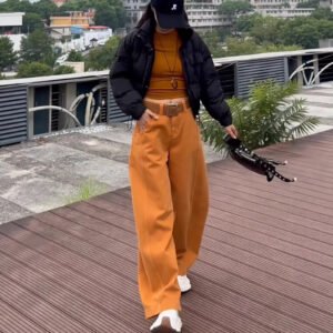 Orange-flared Wide-leg Denim Jeans
