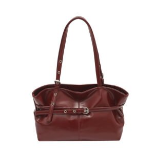 Retro Korean-style Leather-buckle Handbag With Shoulder Strap