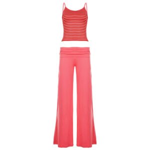 Striped Color-block Camisole And Straight-leg Casual Pants Set