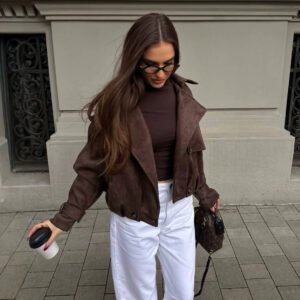 Womens Loose-fit Trench Coat, Retro Short Jacket