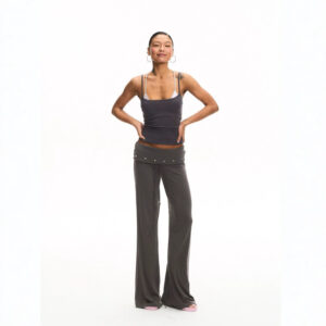 Comfortable Dark Gray Draping Wide-leg Pants For Women