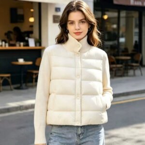 Womens Casual Stand-collar Knitted Cotton Coat