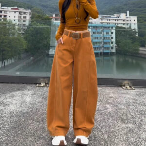 Orange-flared Wide-leg Denim Jeans