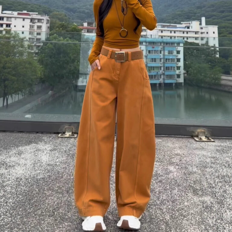 Orange-flared Wide-leg Denim Jeans
