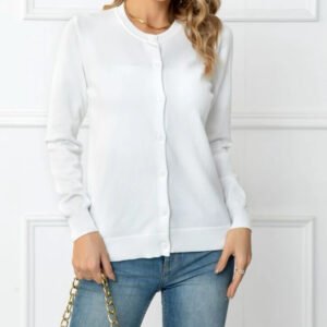 Women's Buckle Round Neck Long Sleeve Soft Knitted
