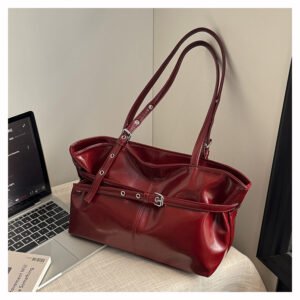 Retro Korean-style Leather-buckle Handbag With Shoulder Strap