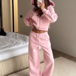 Womens Washed Hoodie Two-piece Set